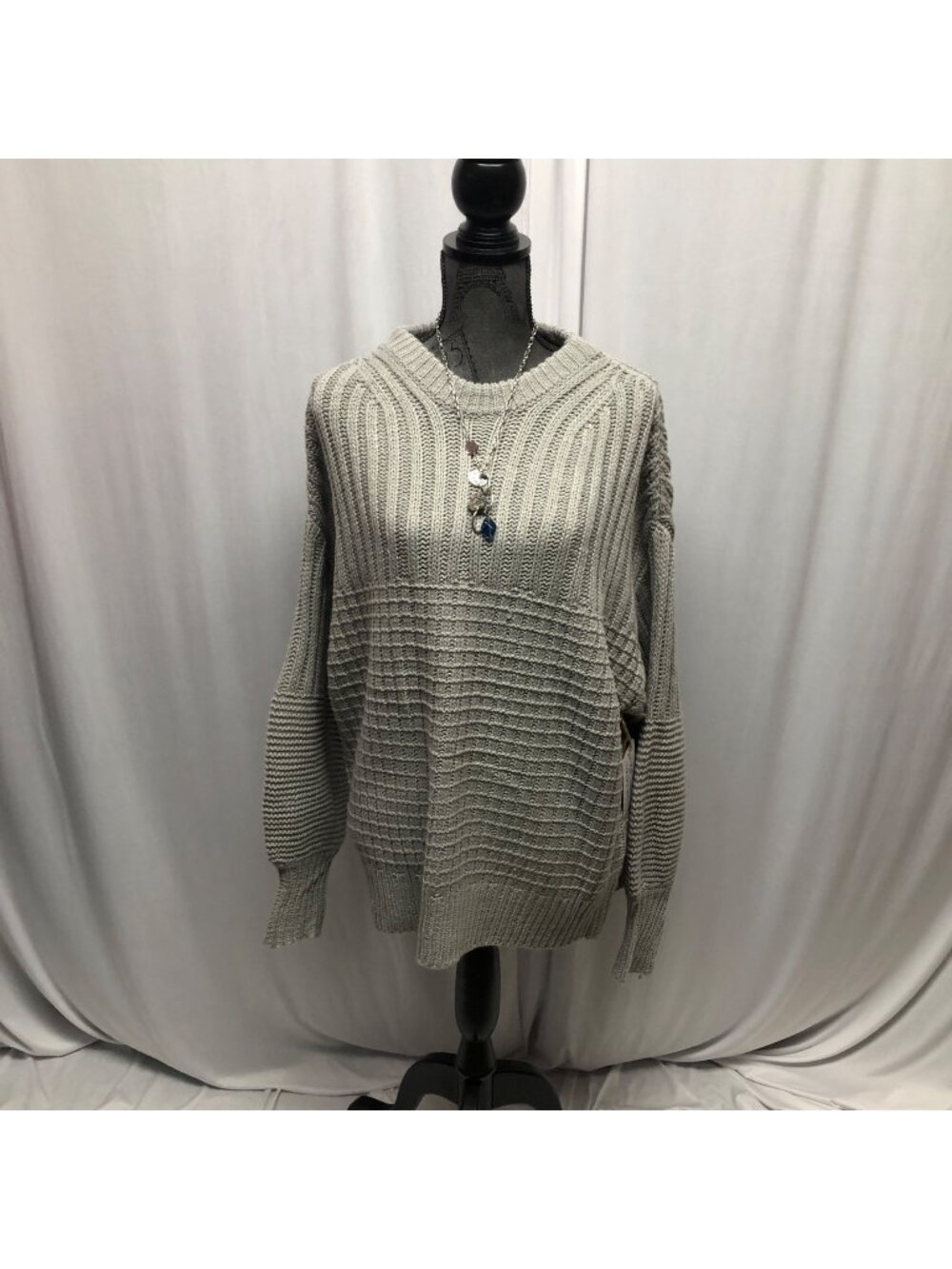 Gray Oversized Knit Sweater Ribbed Womens Size XL Chunky Casual Comfy NEW